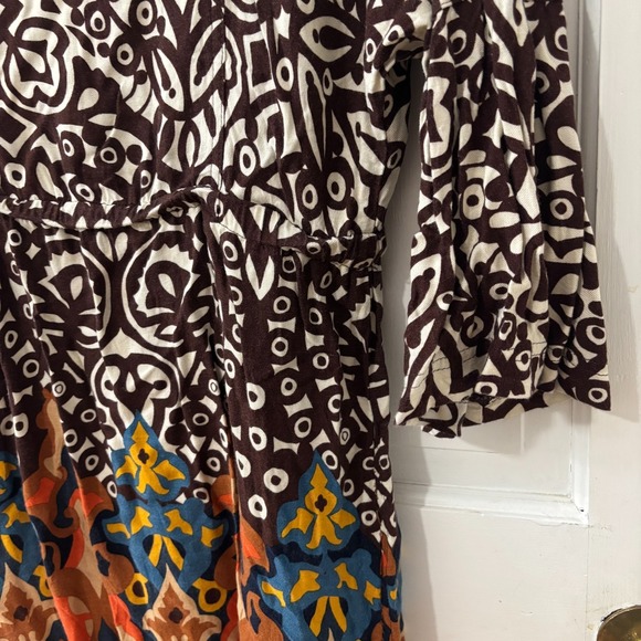 Uncle Frank dress Sz S Boho Hippie Mixed Print Bell sleeve Brown Orange Fall - Picture 3 of 6